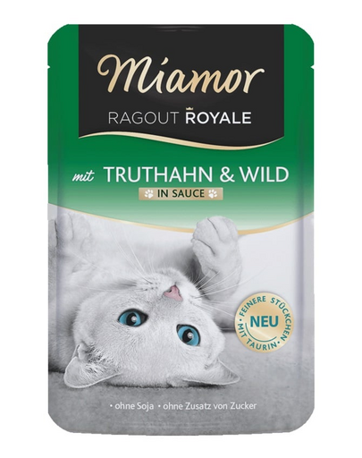 MIAMOR RAGOUT ROYALE Hrana umeda pisici, cu curcan si vanat in sos 100 g