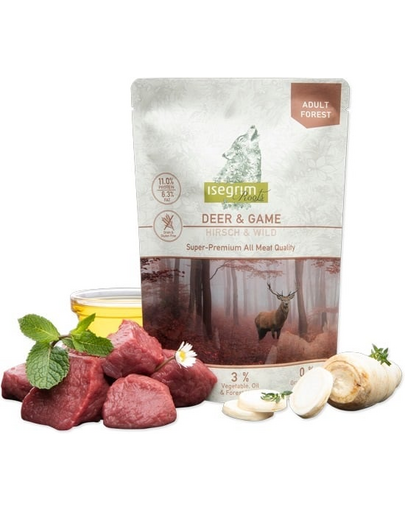 ISEGRIM Adult Forest Roots Caprioara si vanat plic hrana caine 410 g