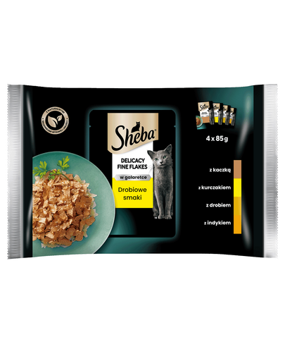 SHEBA Delicacy Plicuri hrana umeda in aspic, cu pasare pentru pisici 4x85g