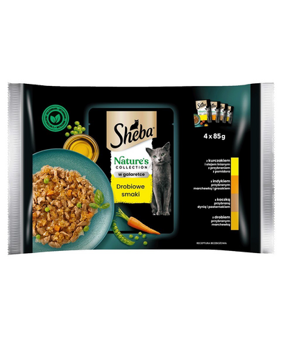 SHEBA Nature's Collection 4x85g plic hrana pisica in aspic, cu pui, pasare si curcan