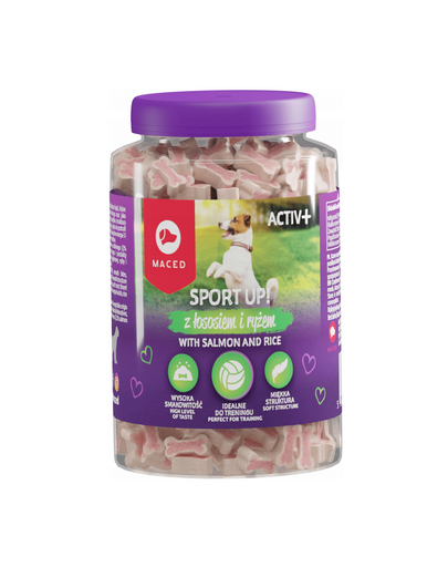 MACED Activ+ Sport up  Recompense pentru caini adulti de talie mica, cu somon si orez 300 g