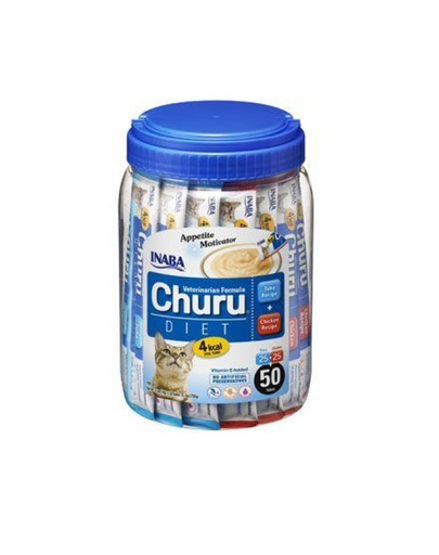INABA Churu Diet 50x14g piure lichid pentru pisici, cu pui si ton