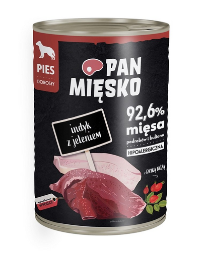 PAN MIĘSKO Conserva hrana umeda caini, cu curcan si cerb 400g
