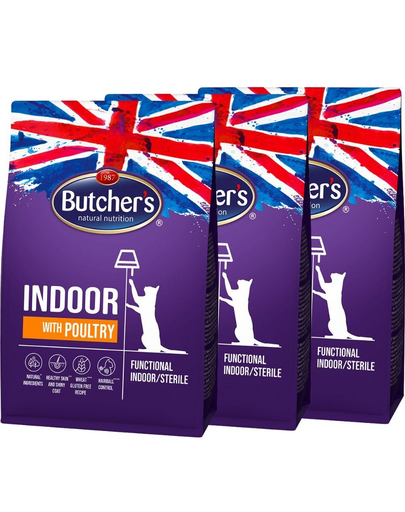 BUTCHER'S Functional Cat Indoor hrana pisica interior 3x800 g cu pasare