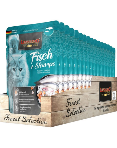 LEONARDO Finest Selection hrana umeda pisici adulte, cu peste si creveti 16 x 85 g