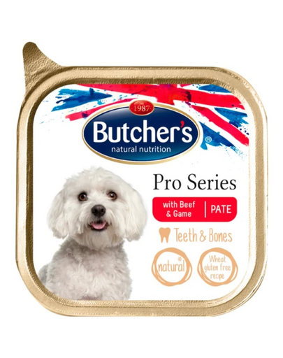 BUTCHER'S Pro Series Teeth&Bones pate caini, cu vita si vanat 150 g