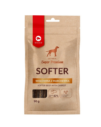 MACED Super Premium Softer Recompense pentru caini, cu carne de vita si morcovi 90g