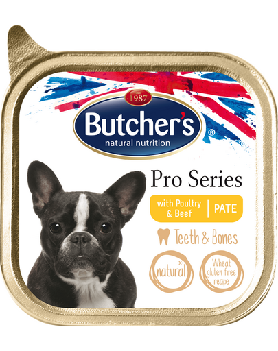 BUTCHER'S Pro Series Teeth&Bones hrana umeda caini, pateu de pasare si vita 150 g