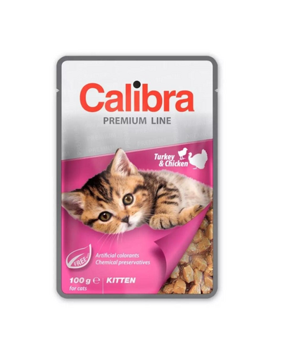 CALIBRA Cat Premium Line Kitten Turkey&Chicken 100 g hrana pentru pisicute, curcan si pui in sos