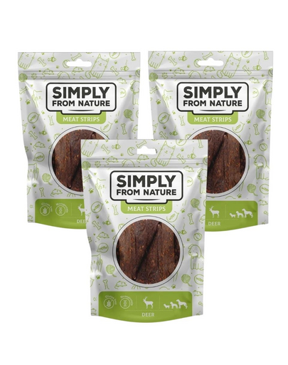 SIMPLY FROM NATURE Meat Strips Benzi carne caprioara pentru caini 3x80 g