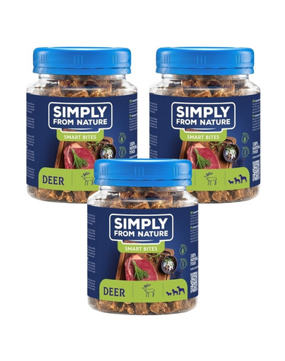 SIMPLY FROM NATURE Smart Bites din cerb, recompensa caini 3x130 g