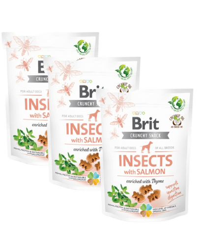 BRIT Care Dog Functional Snack Insect 3x200 g set recompense cu insecte si somon