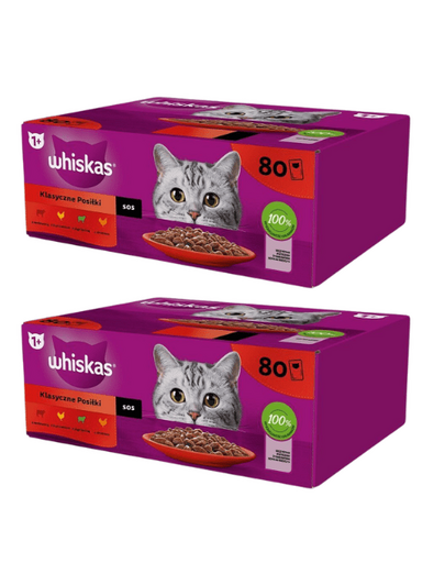 WHISKAS Adult plicuri in sos 160 x 85 g Classic Meals hrana umeda pentru pisici adulte, bucati de: vita, pui, miel, pasare