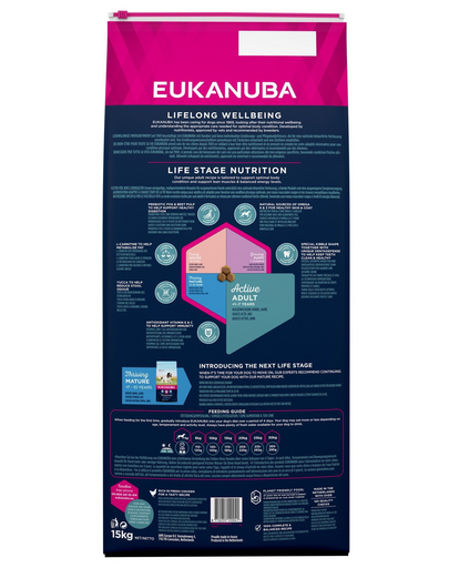 EUKANUBA Active Adult Medium Breed bogat in pui proaspat 15kg hrana caini