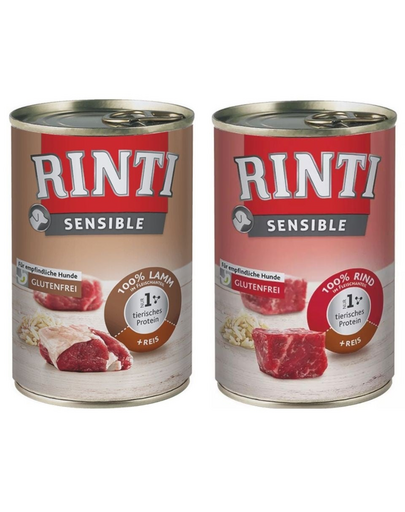 RINTI Sensible vita si orez 6x400 g + miel si orez 6x400 g mix hrana caine