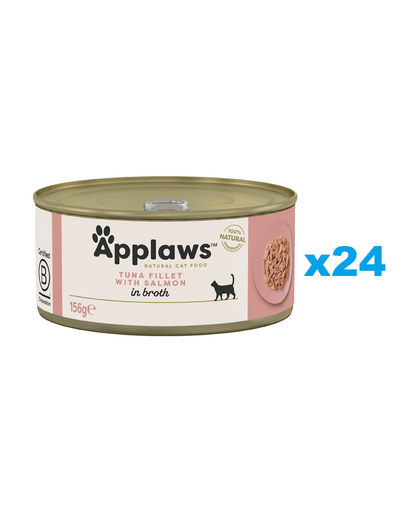 APPLAWS Cat Adult Tuna with Salmon in Broth Set conserve pisica, cu ton si somon in sos 24x156 g