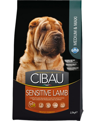 FARMINA Cibau Sensitive Lamb MEDIUM MAXI pentru caini rasa medie/mare cu sistem digestiv sensibil, miel 2,5 kg