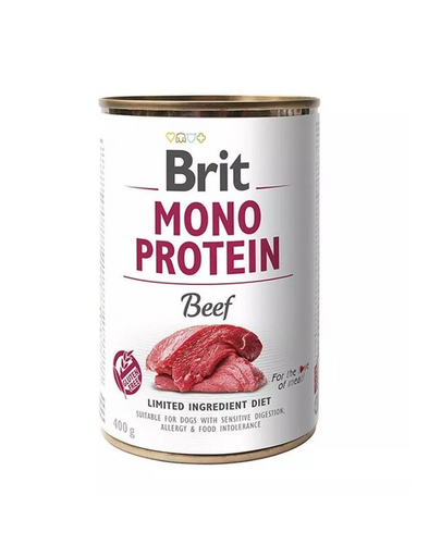 BRIT Mono Protein Beef 12x400 g cu vita, hrana monoproteica pentru caini
