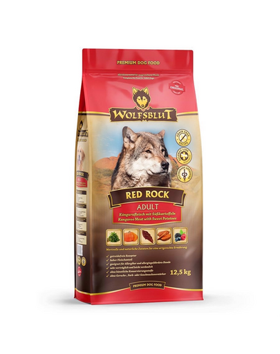 WOLFSBLUT Red Rock Adult hrana uscata pentru caini alergici cu carne de cangur si dovleac 12,5 kg