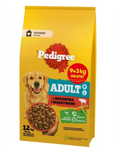 PEDIGREE Adult 9+3 kg hrana cu vita si legume pentru caini de talie mare si medie