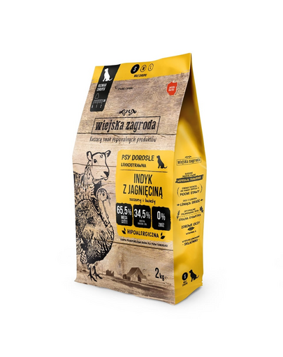 WIEJSKA ZAGRODA Mancare caine, cu miel si curcan S 2 kg