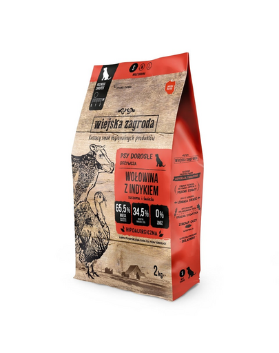 WIEJSKA ZAGRODA Hrana uscata caine talie mica, carne de vita si curcan S 2 kg