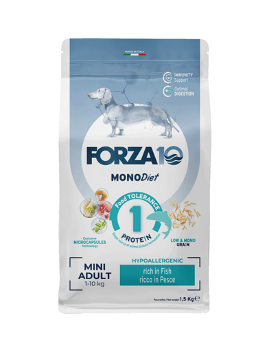 FORZA10 Mini Diet hrana uscata hipoalergenica pentru caini adulti de talie mica, cu peste 1,5 kg