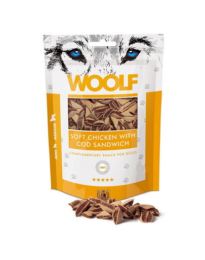WOOLF Soft Chicken With Cod Sandwich 100g tartine moi cu pui si cod, pentru caini