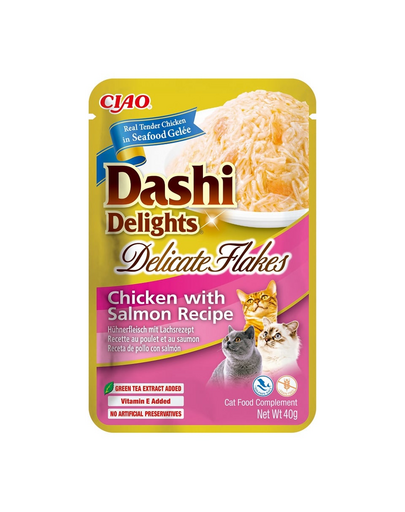 INABA Cat Dashi Delights Delicate Flakes pui si somon plic pentru pisica 40g