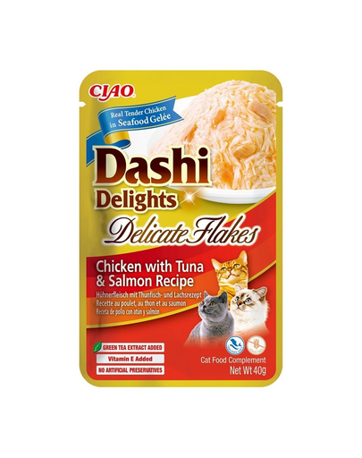 INABA Cat Dashi Delights Delicate Flakes plic pentru pisici 40g pui, ton si somon