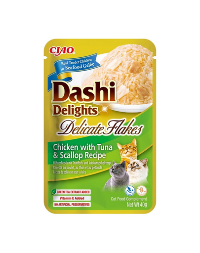INABA Cat Dashi Delights Delicate Flakes 40g hrana umeda pisici, cu pui ton si scoici