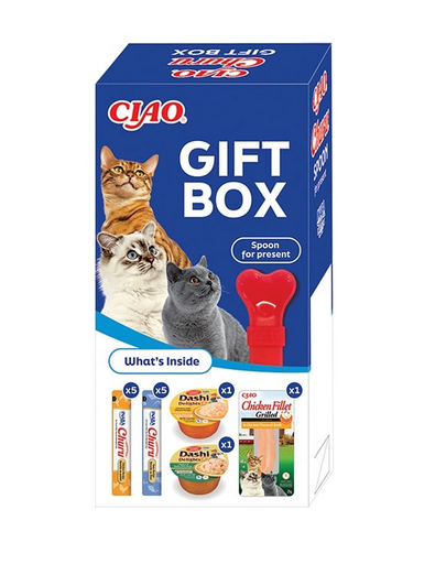 INABA Cat Ciao GIFTBOX Cadou Craciun pentru pisica 13 gustari + lingura