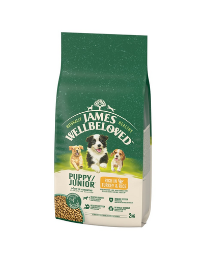 JAMES WELLBELOVED Junior 2 kg hrana pentru catei <14 luni bogata in curcan si orez