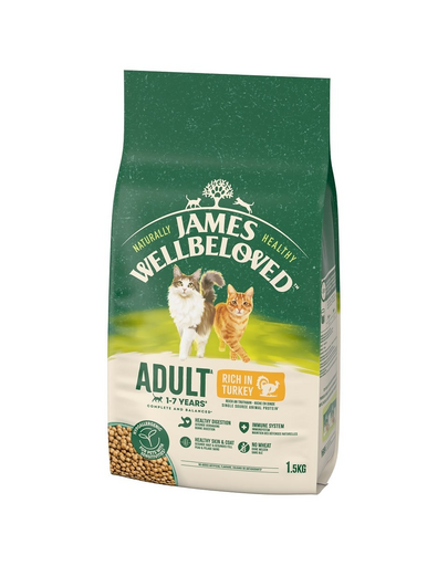 JAMES WELLBELOVED 1,5 kg hrana pisici adulte 1-7 ani bogata in curcan