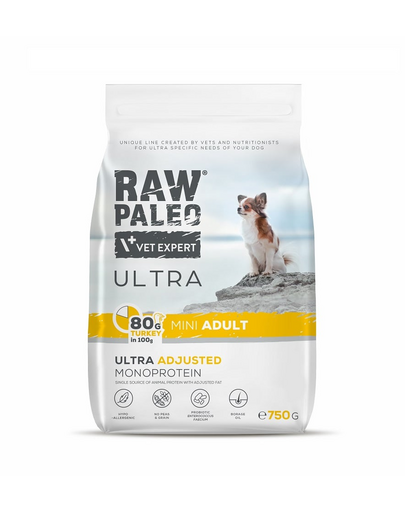 RAW PALEO Ultra Turkey Mini Adult 750g pentru caini adulti de rasa mica, curcan