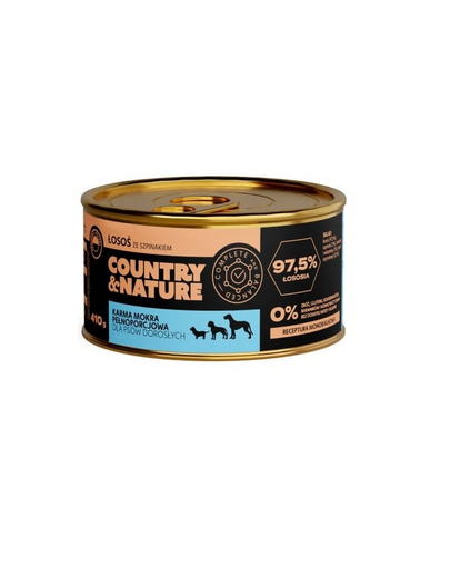 COUNTRY&NATURE Hrana umeda pentru caini, fara cereale, cu somon si spanac 410 g