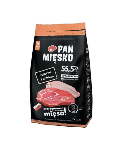 PAN MIĘSKO hrana caini cu vitel si curcan M 9 kg