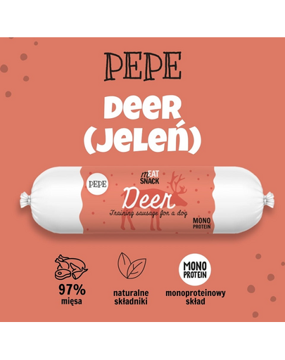 PAKA ZWIERZAKA PEPE Meat Snack carnat de cerb pentru caini 200g