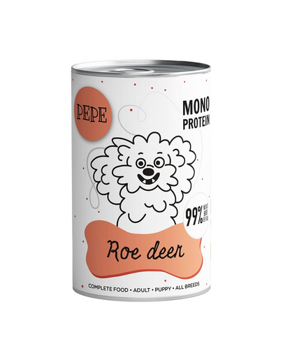 PAKA ZWIERZAKA PEPE Roe Deer 99% 400 g hrana monoproteica pentru caini, din carne de caprioara