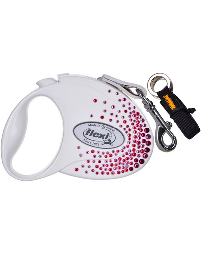 FLEXI Glam Splash Pink M Lesa cu banda 5m alb pentru caini decor cristale Swarovski