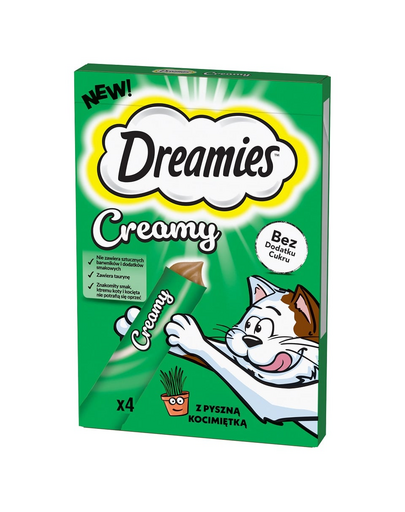 DREAMIES Creamy cu iarba matei 4x10 g snack cremos pisici