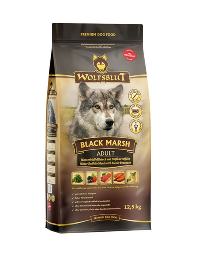 WOLFSBLUT Black Marsh Adult Sac hrana caine adult, cu bivol si cartofi dulci 12,5 kg