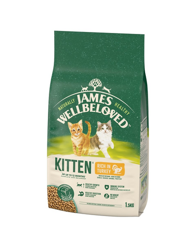 JAMES WELLBELOVED Kitten 1,5 kg hrana completa pentru pisoi <12 luni bogata in curcan si orez