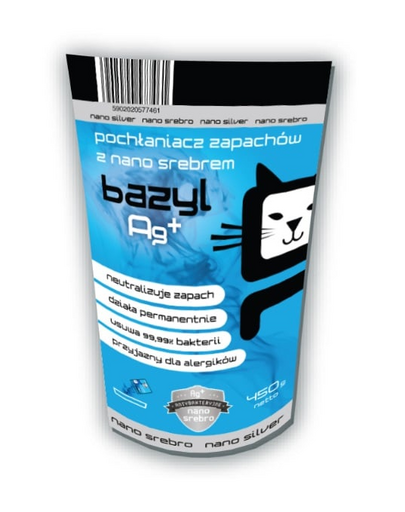 BAZYL Ag+ Bentonit absorbant miros pentru pisici 450 g