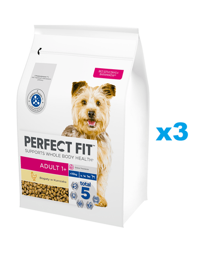PERFECT FIT Adult 1+ 3x2,6 kg hrana cu pui pentru caini rase mici