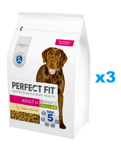 PERFECT FIT Adult 1+ 3x2,6kg hrana cu pui pentru caini adulti taiie mare