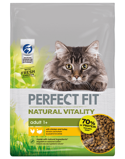 PERFECT FIT Natural Vitality 1+ mancare uscata pentru pisici adulte, pui si curcan 650 g