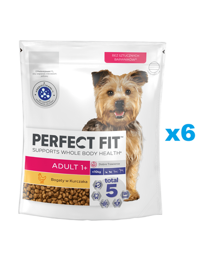 PERFECT FIT Adult 1+ 6x825g hrana caini rase mici, cu pui