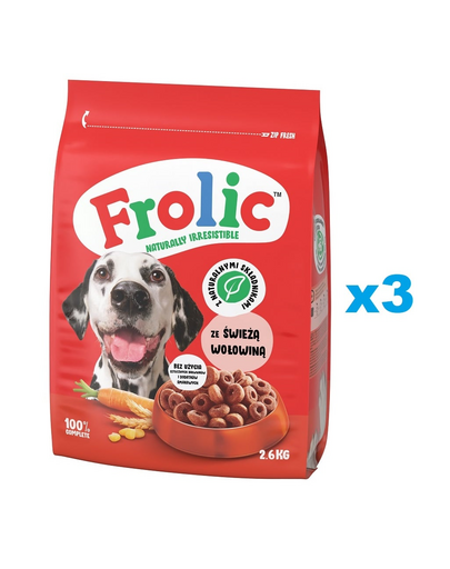 FROLIC Naturally Irresistible 3x2,6 kg hrana semi-umeda pentru caini, cu vita