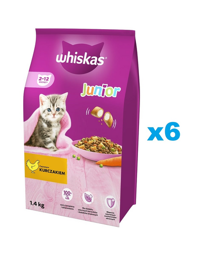 WHISKAS Junior 6x1,4 kg hrana uscata completa pentru pisoi cu pui delicios